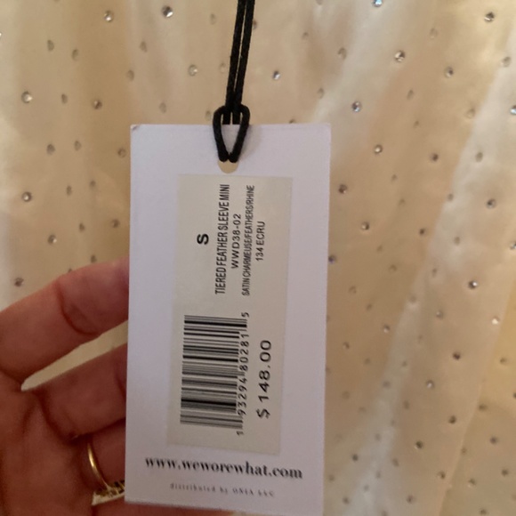 Ivory Tiered Sleeve Rhinestone Feather Mini Dress Bridal Shower/Wedding - Picture 3 of 5